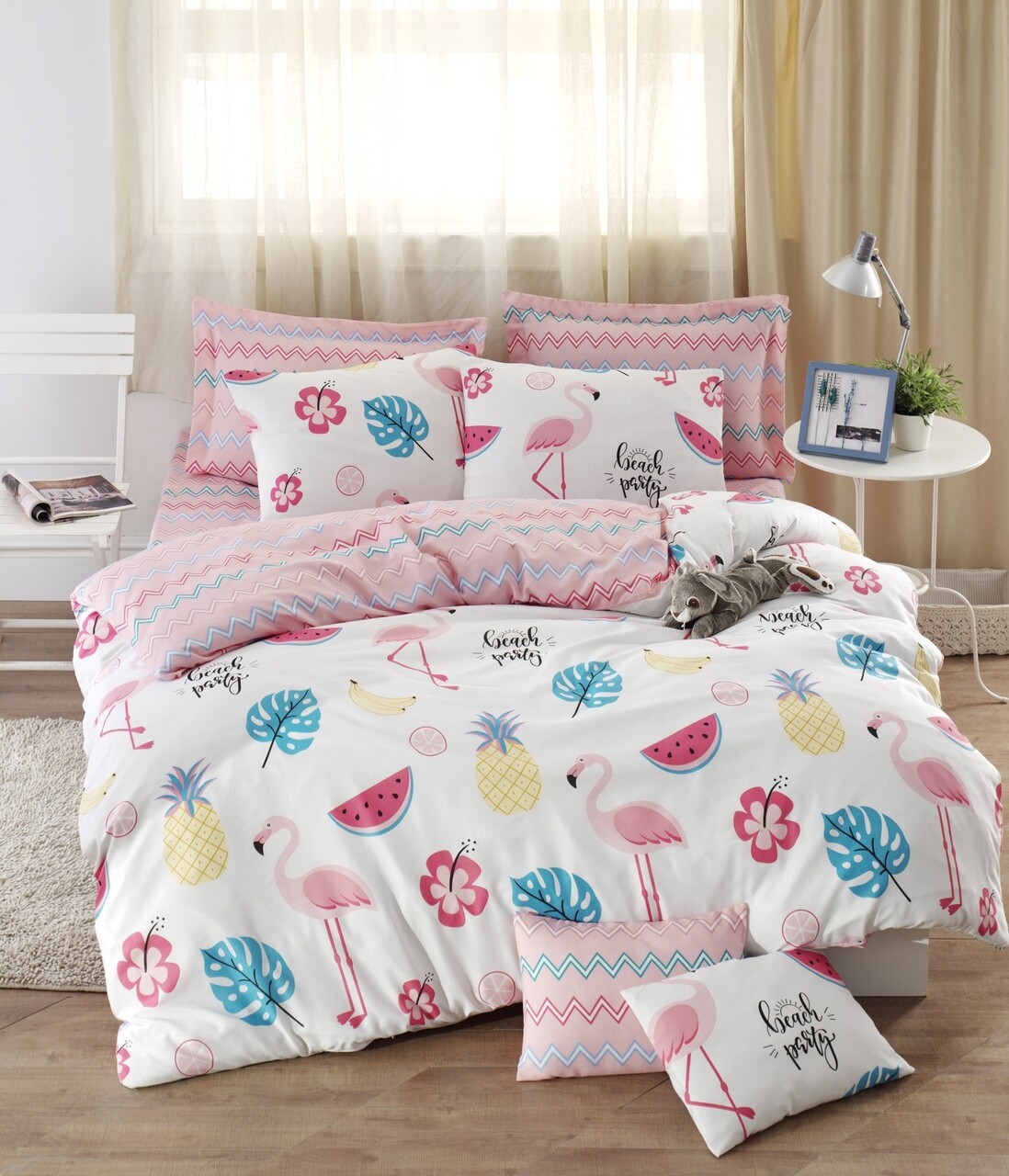 Lenjerie de pat dubla King, 3 piese, 220x240 cm, amestec bumbac, Eponj Home, Kokteyl, alb - imagine 5